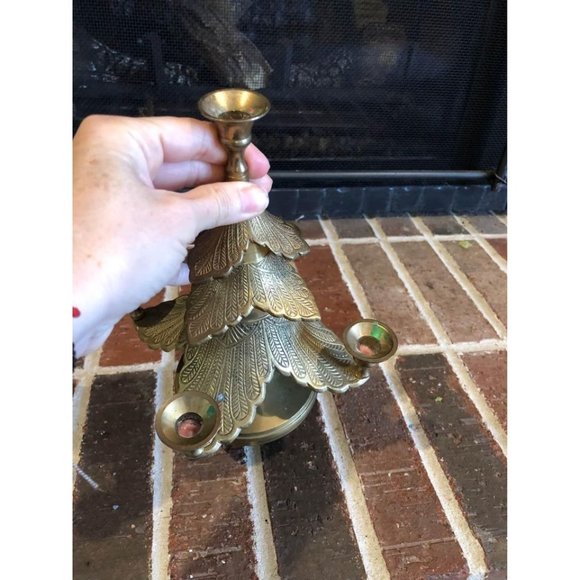 Stunning Vintage Gold Brass Christmas Tree Candelabra 8.5 in tall Heavy - Picture 3 of 7